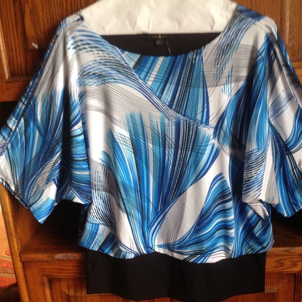 Timeline Brand 2XL Blue and Black on White Top